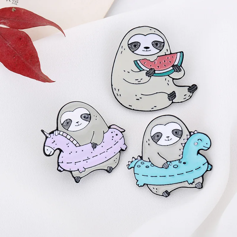 

1 PC Funny Sloth Badges Brooches Cute Nickname Flash Denim Enamel Lapel Pins Gift for Kids Friends Cartoon Brooch Series Jewelry