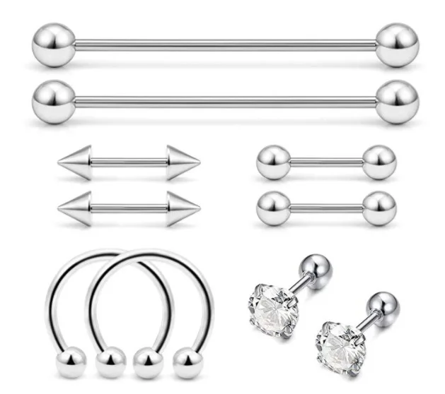 

10PCS Body Piercing Rings Ear Studs Eyebrow Nipple Nose Labret Septum Lip Segment Rings Industrial Barbell
