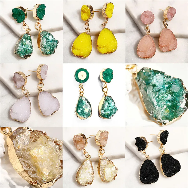 Женские винтажные серьги капельки висячие неправильной формы с кристаллами и