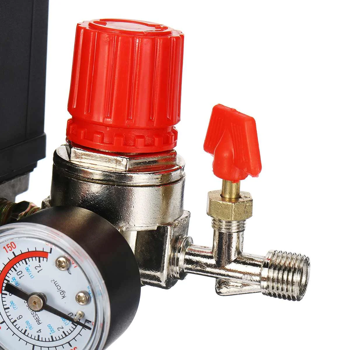 

240V AC Regulator Heavy Duty Air Compressor Pump Pressure Control Switch 4 Port Air Pump Control Valve 7.25-125 PSI with Gauge