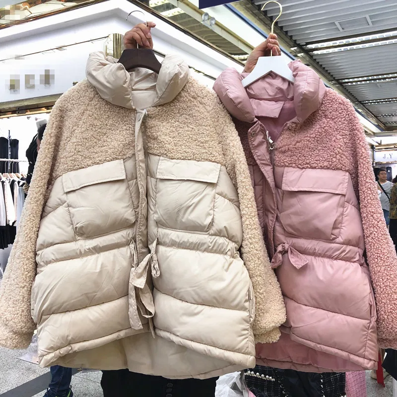 Neploe Femme Harajuku парка со стоячим воротником Зимняя Толстая теплая куртка для женщин из овечьей шерсти на молнии с кулиской хлопковое пальто 55109