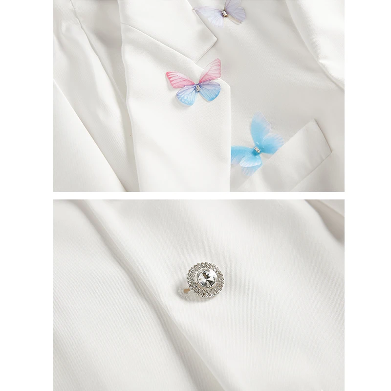 

HarleyFashion New Arrival European Designer Women High Street Quality Spring Butterfly Appliques Loose White Blazer with Belt