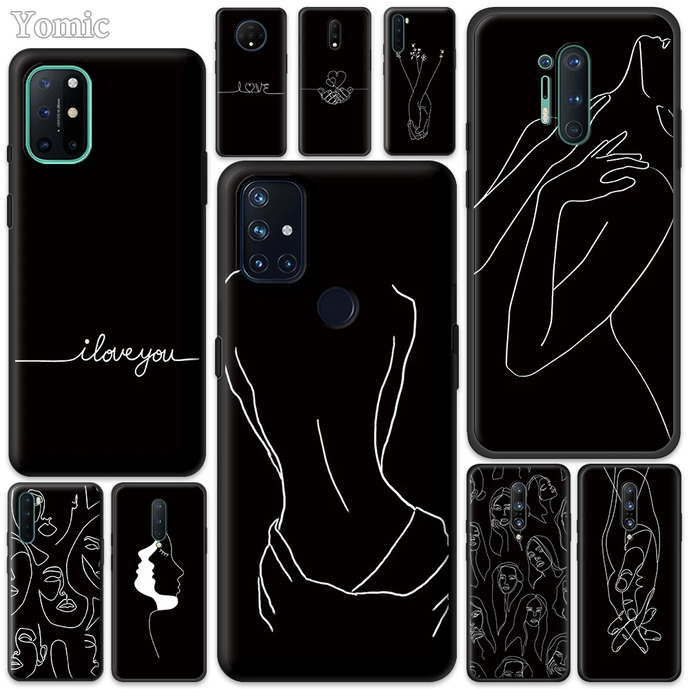 

Black Art Line White Capa for Oneplus 8 Nord 9 7 8T 9R N10 7T Pro 5G N100 Z Case TPU Black Mobile Phone Bag 1+ 9Pro Soft Cover