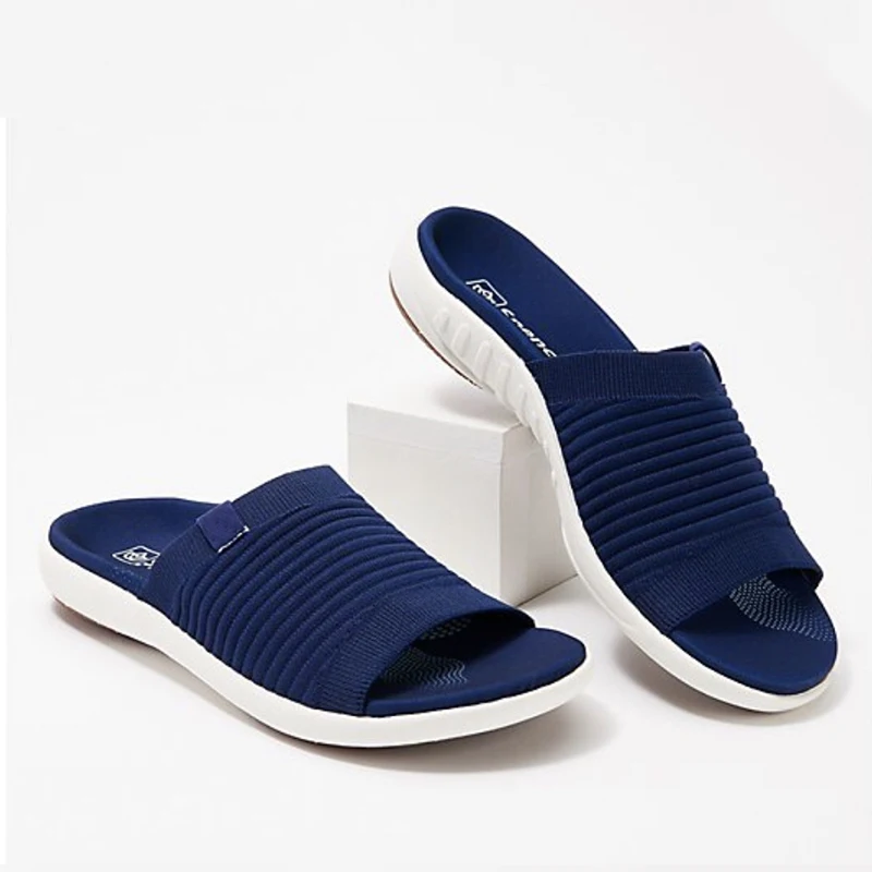 

Сандалии женские летние трикотажные, удобная обувь, однотонные повседневные туфли на плоской подошве для дома и улицы, 2021