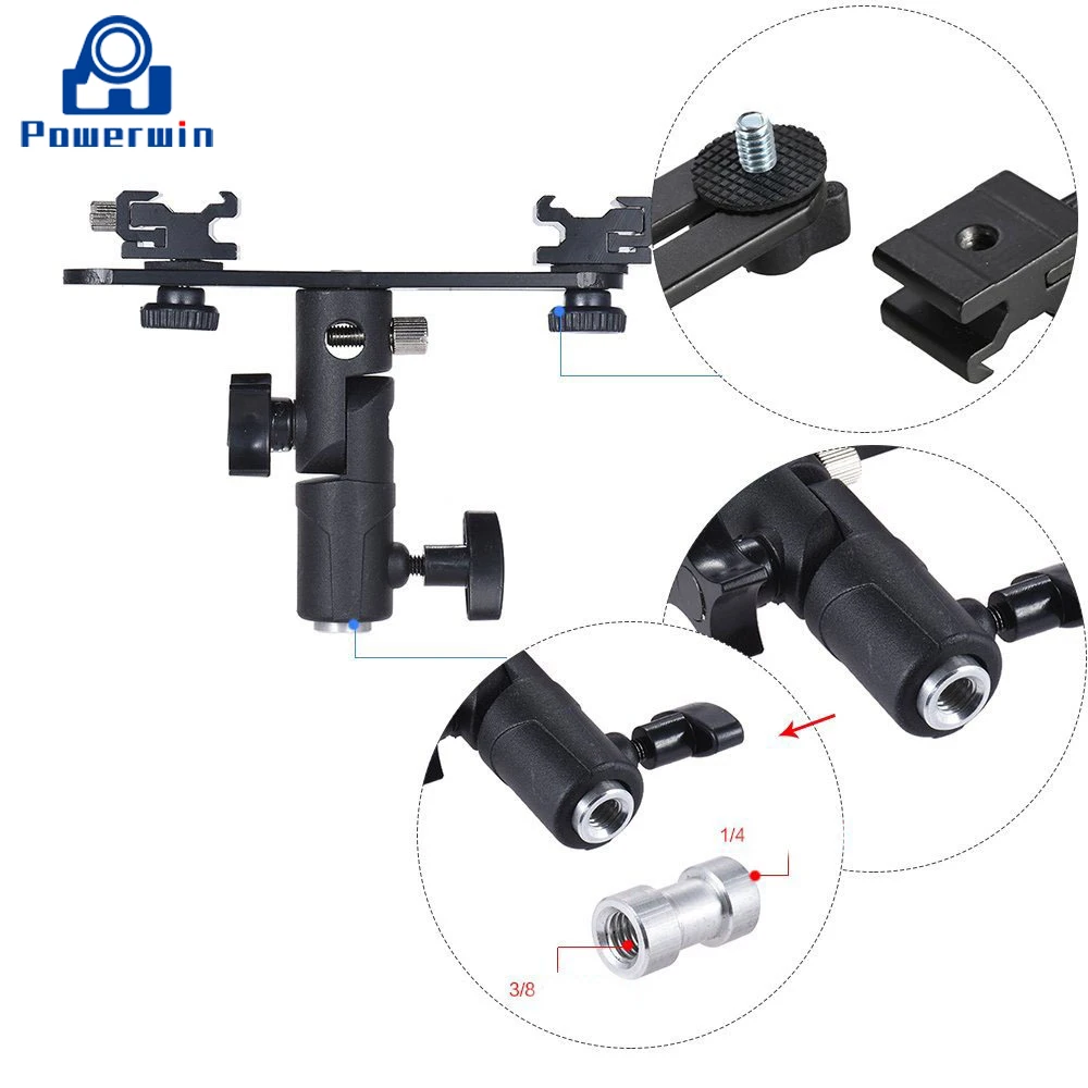 Powerwin Double Hot Cold Shoe Camera Speedlite Flash Bracket Umbrella Holder Studio Light Stand Screw Mount Adapter Tripod | Электроника