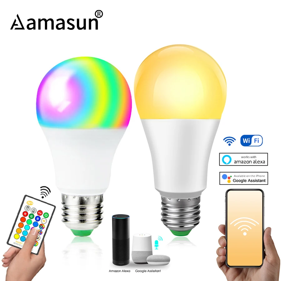 85-265 в E27 светодиодный светильник RGB 15 Вт Bluetooth Wifi приложение управление умная лампа 10 Вт RGBW подсветка rgbww лампа ИК пульт дистанционного управления Домашний Светильник ing