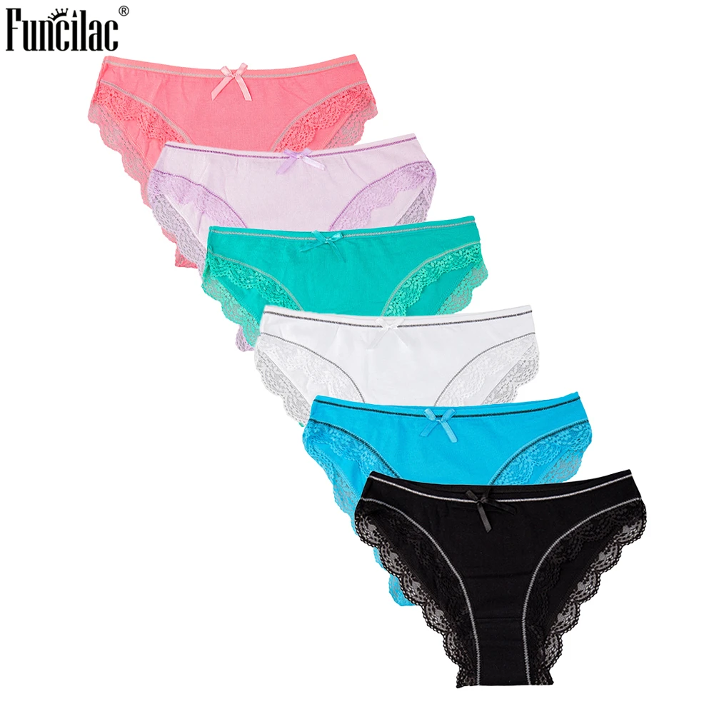 FUNCILAC женские хлопковые трусы нижнее белье сексуальные кружевные лоскутные