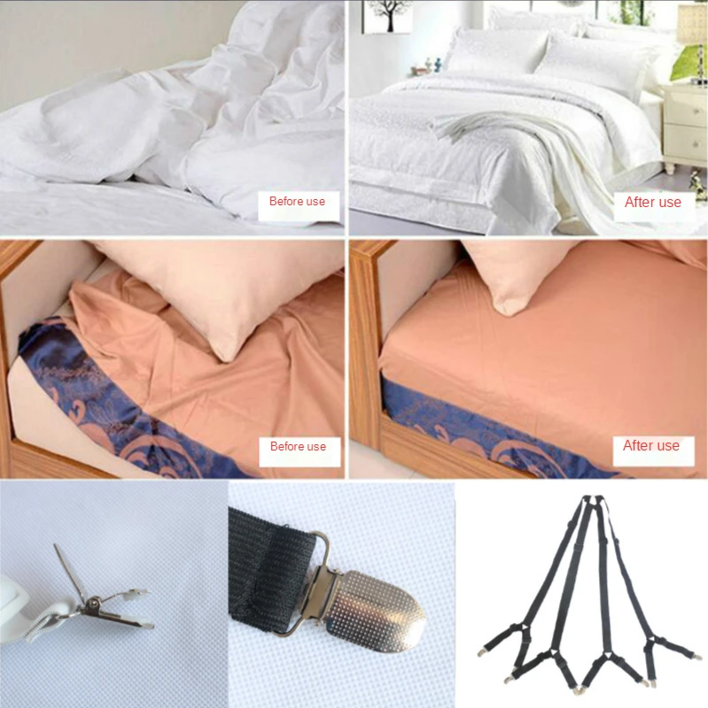 

Adjustable Bed Suspenders Sheet Fastener Straps Clippers Clips Holder Kit Gripper Fitted 1 Set Crisscross