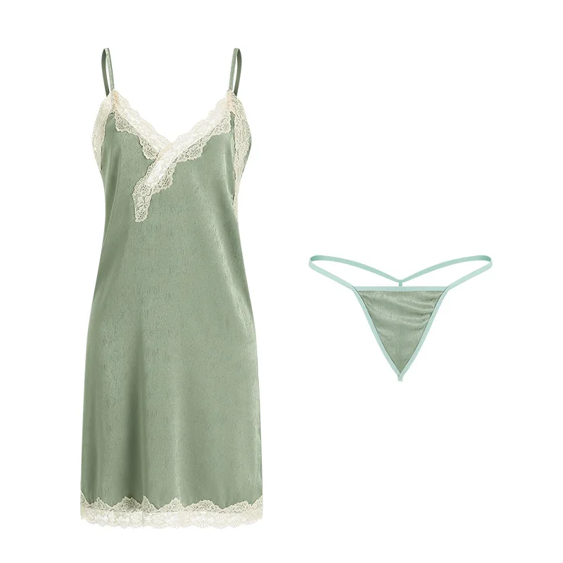 

New French Style Women's Artificial Silk Stitching Lace Slip Nightdress Home Wear sexy night dress nightwear sleepwear nightgown