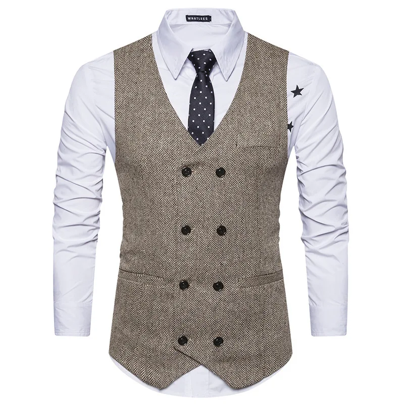 

Hight Quality Woolen Suit Vest Men 2021 New Slim Fit Vest Waistcoat Mens Double Breasted Business Wedding Tuxedo Vests Gilet Men