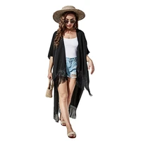 storyever dresses woman summer 2021 solid color fringed long kimono swimsuit sunscreen coverall beach cover up