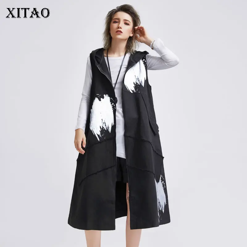 Женский жилет с капюшоном и карманами в корейском стиле|Жилеты безрукавки| |