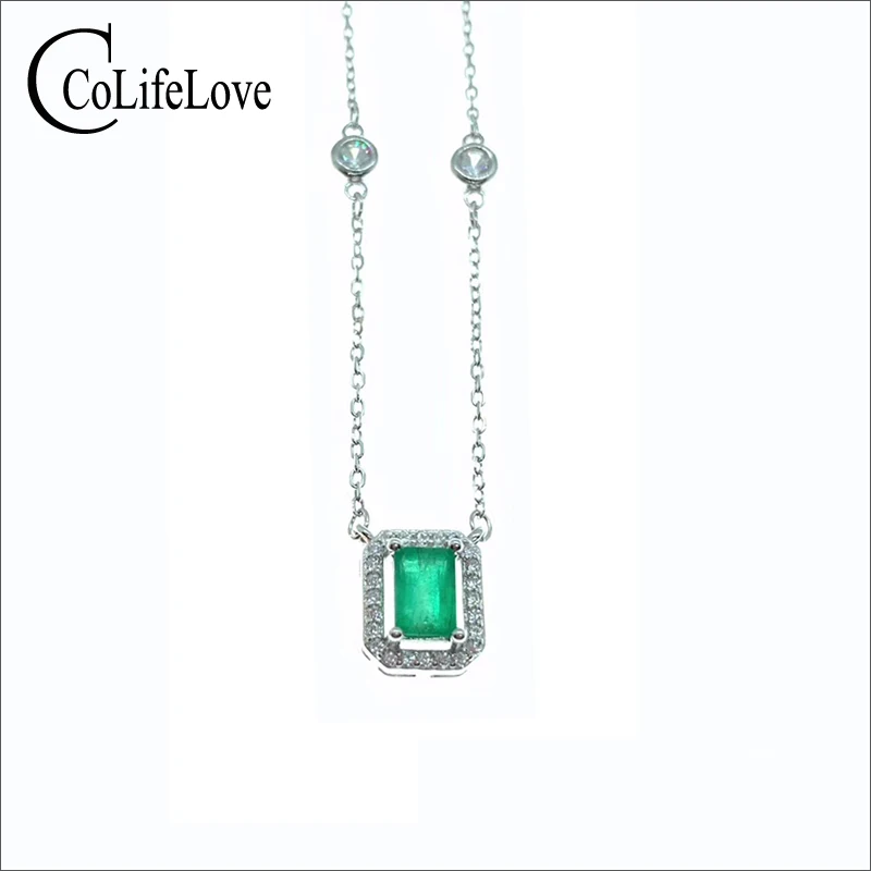 

CoLife Jewelry 0.5ct Natural Emerald Pendant for Young Girl 4*6mm Genuine Emerald Silver Pendant 925 Silver Emerald Jewelry