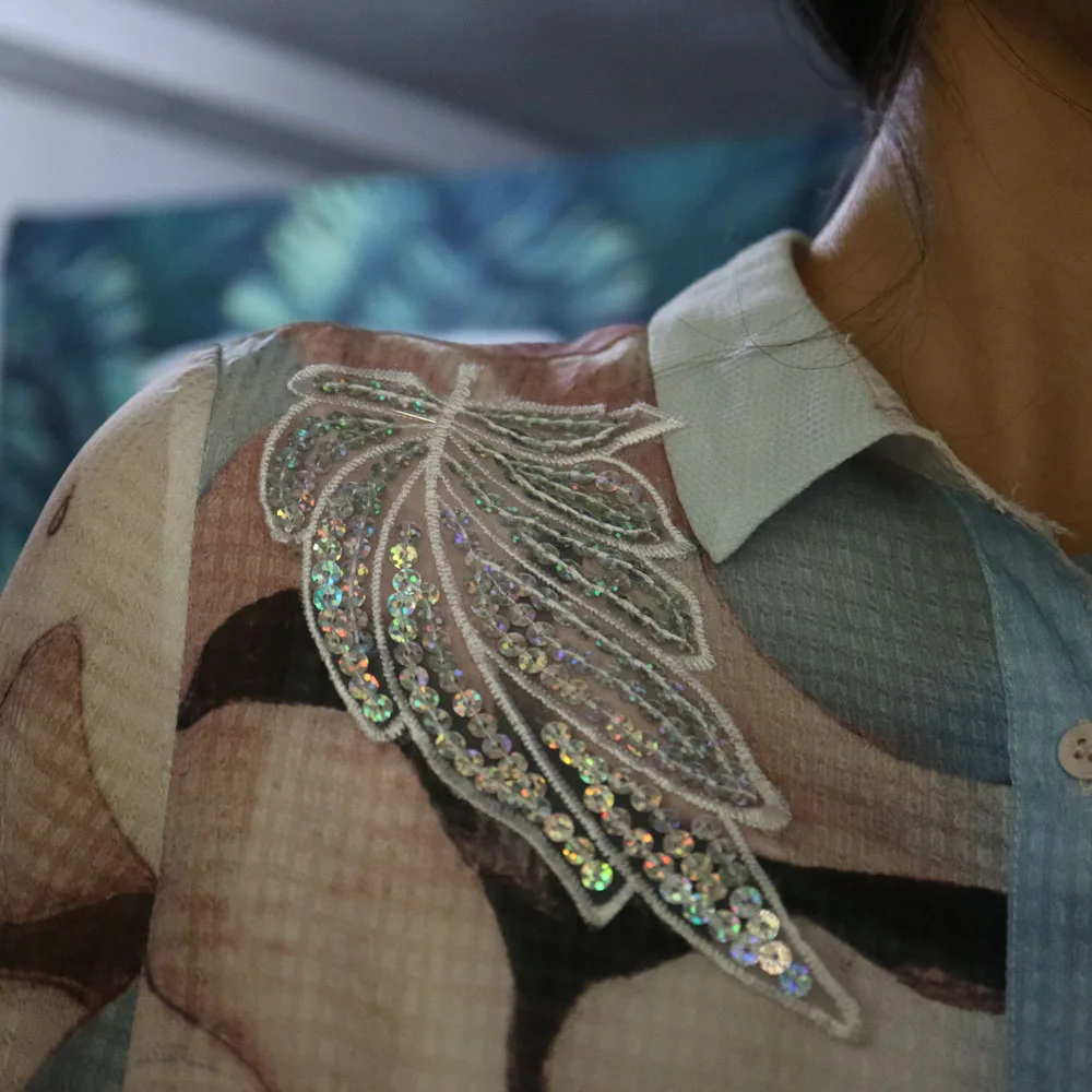 1 шт. кружевные нашивки с белыми листьями для одежды вышивка пайетками Аппликации