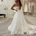 Эксклюзивное кружевное свадебное платье-трапеция 2022 на бретельках, свадебное платье с открытой спиной, летние пляжные элегантные фатиновые свадебные платья