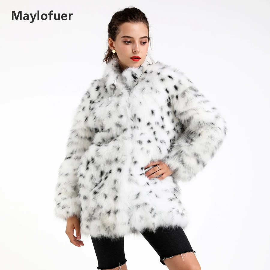 Maylofuer из натурального и натурального Лисьего меха с леопардовым узором, женская меховая куртка из белого лисьего меха