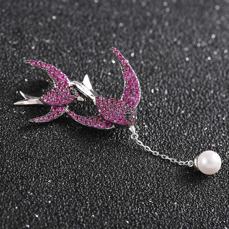 Двойная Ласточка Висячие жемчужные броши Любовь брошь в виде птицы цветные