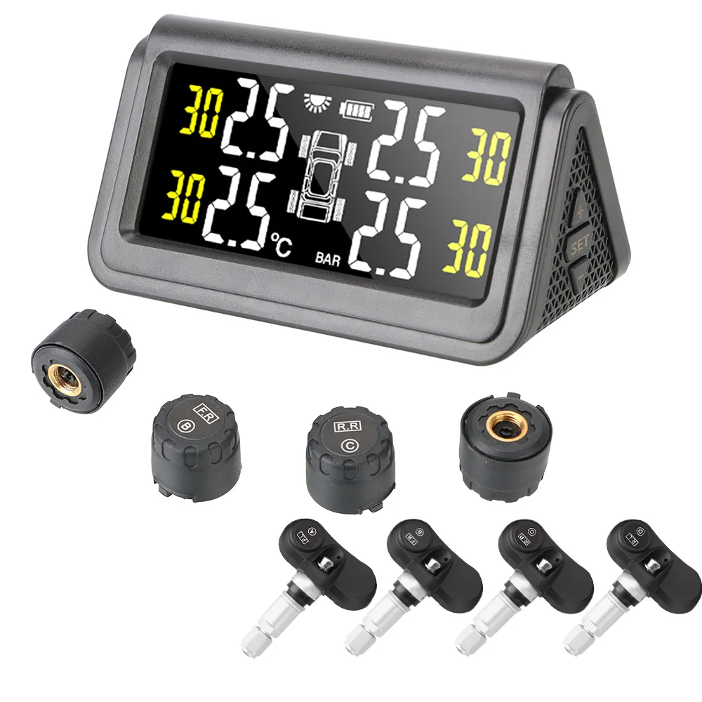 

LEEPEE Solar TMPS беспроводной 4 Датчик давления в шинах Автоматическая охранная сигнализация USB цифровой ЖК-дисплей система мониторинга давления ...