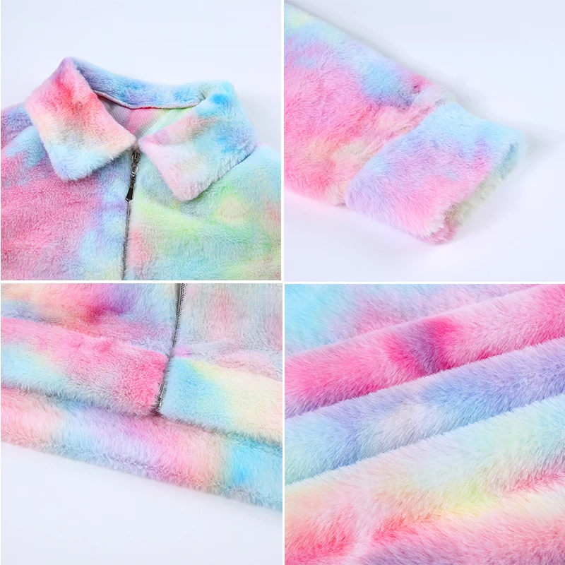 Rockmore Tie Dye пушистые пальто и куртки на молнии для женщин Красочные более размера d Harajuku куртка Дамская размера плюс уличная осенняя