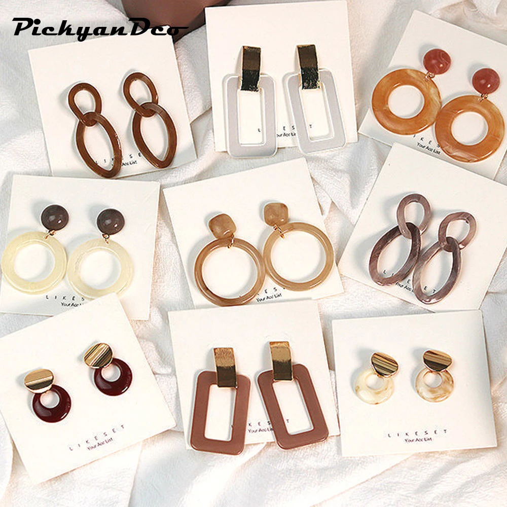PickyanDco модные корейские акриловые длинные висячие серьги леопардовые круглые