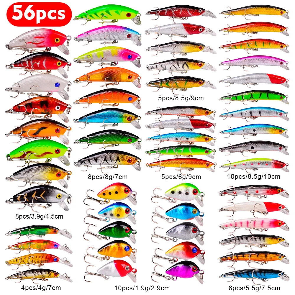 

56Pcs/lot Almighty Mixed Fishing Lure Bait Set Crankbait Tackle Bass Fishing Wobblers Suitable For Different Kinds Of Fishes
