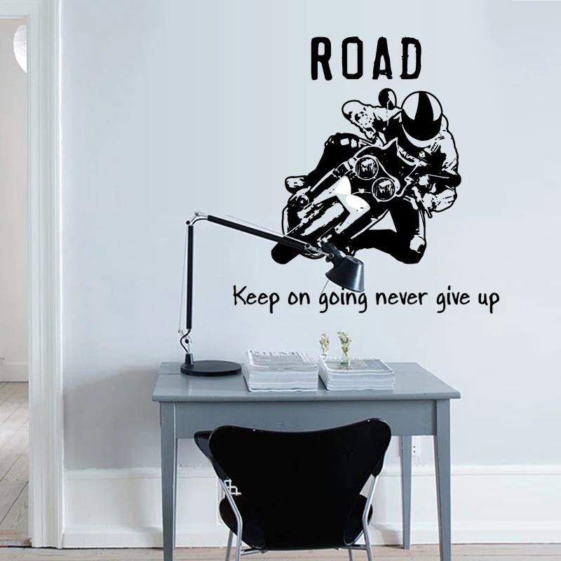 Black Cool Riding Motorcycle Silhouette Wall Stickers Kids Bedroom Living Room Decorative PVC Vinyl Decals | Дом и сад