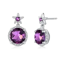 szjinao amethyst earrings studs women 925 silver earrings korean with diamonds gemstone round shape silver 925 jewelry brincos