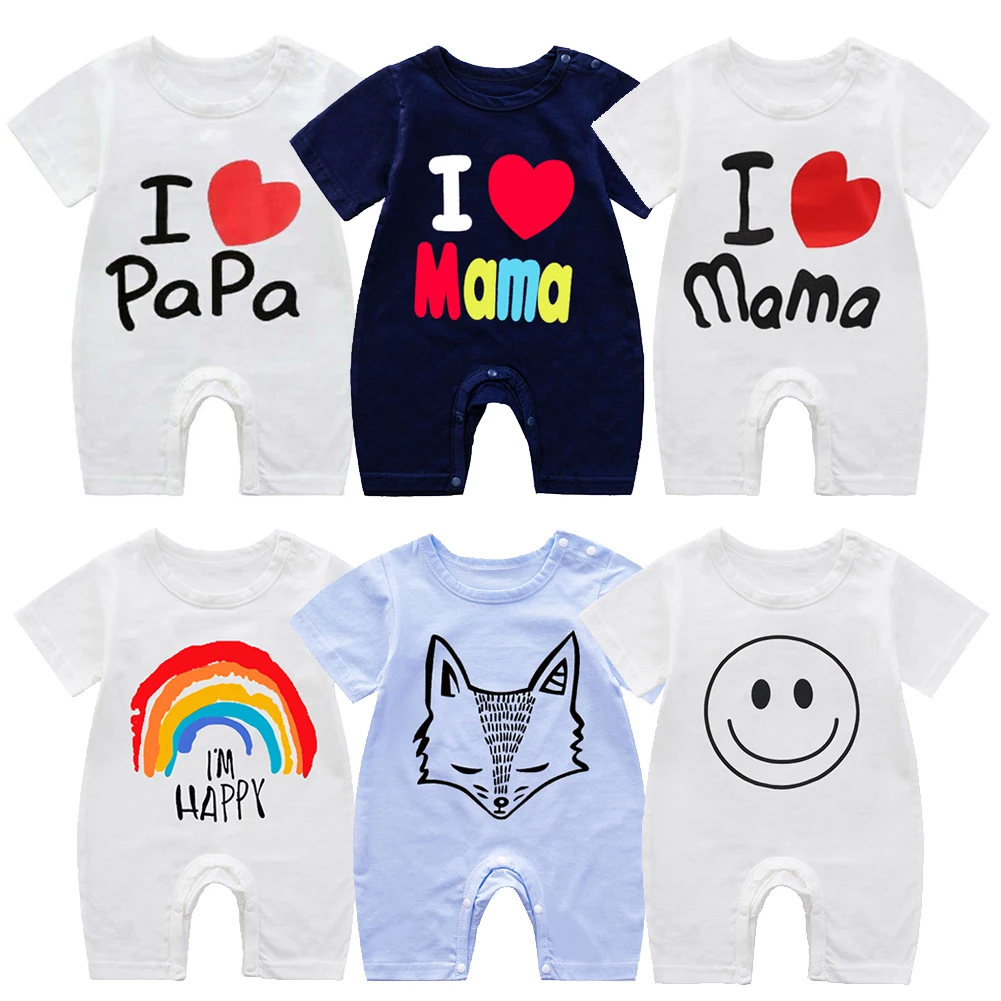 

2021 New Baby Onesies English Letters Printed Casual Jumpsuits Love Dad Love Mom Printed Text Summer Loose Baby Clothes Hot Sale
