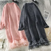 Vestido de punto elegante y cálido para mujer, vestidos hasta la rodilla informales de retales de manga larga, gruesos y sólidos, otoño e invierno, 2020 (1)