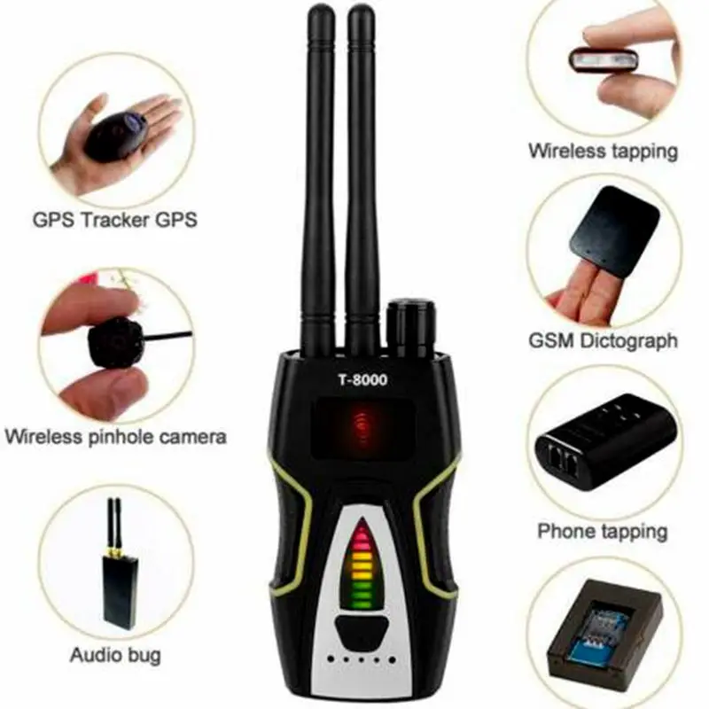 T8000 Anti- Spy Wireless RF Signal Detector Camera Detect GSM Audio Finder GPS Scan Detector Anti Candid Camera Signal Scanner