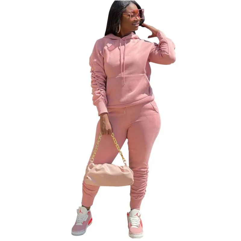 

Женский спортивный костюм, комплект из двух предметов, толстовка с капюшоном и карманами, верхняя одежда, осенняя Новинка, драпированные од...