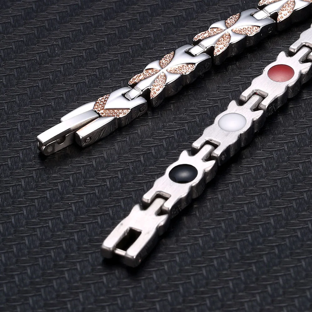 

New Stainless Steel Motion Health care Bracelet For Women and Mens Rose gold Color Grain magnetic Bracelet