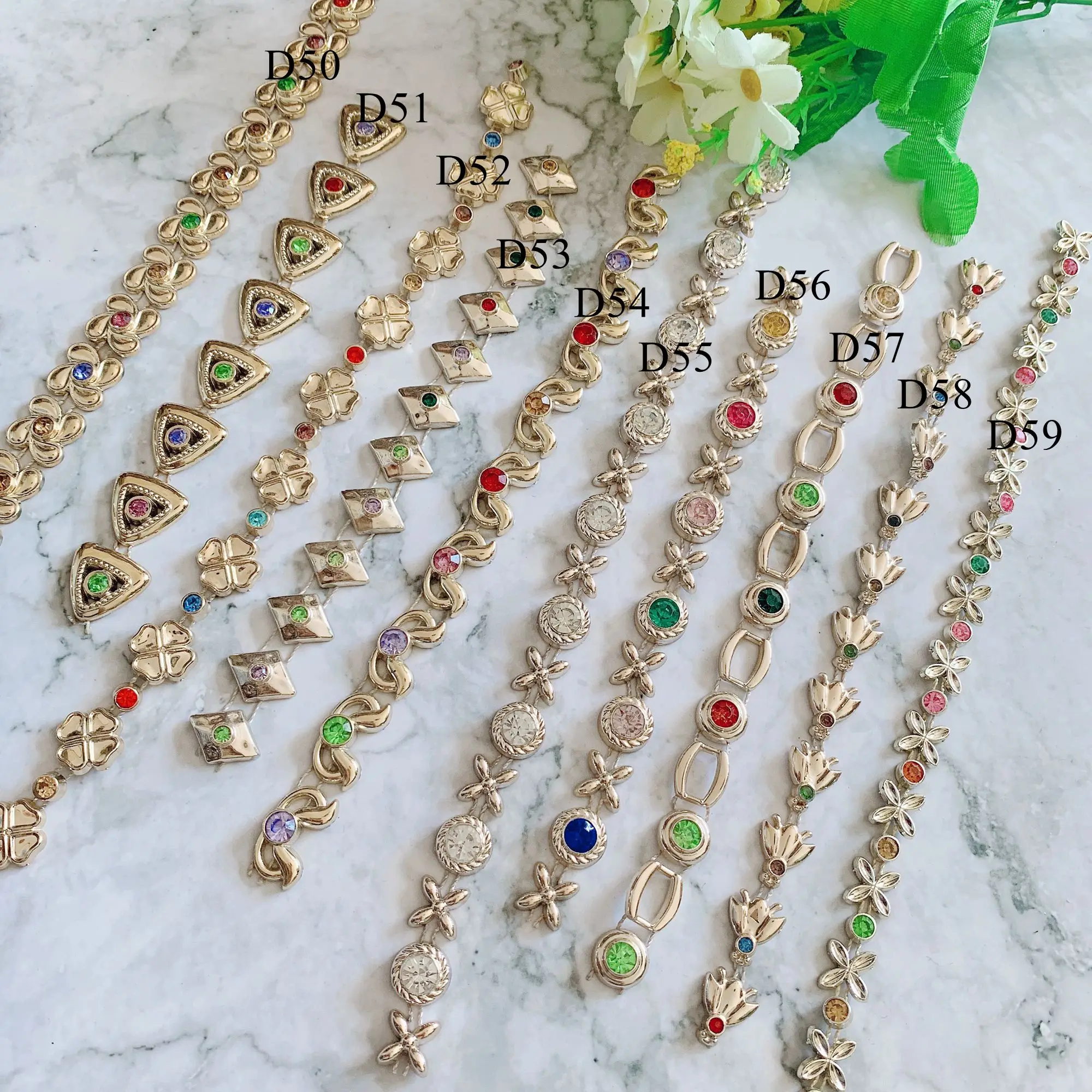 

1 ярд стразы из пластика с цепочкой и золотым покрытием пришивная отделка для DIY свадебный костюм с аппликацией ювелирные аксессуары D50-59