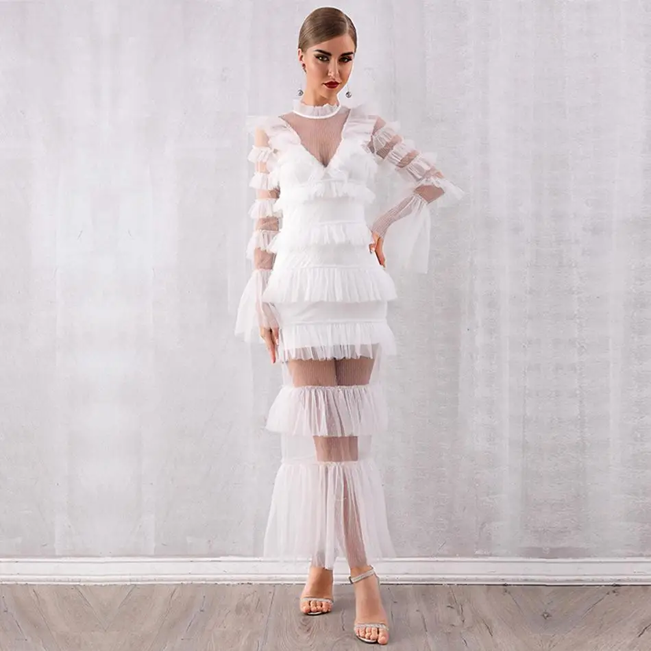 Новые осенние вечерние платья знаменитостей женское платье из белой сетки с