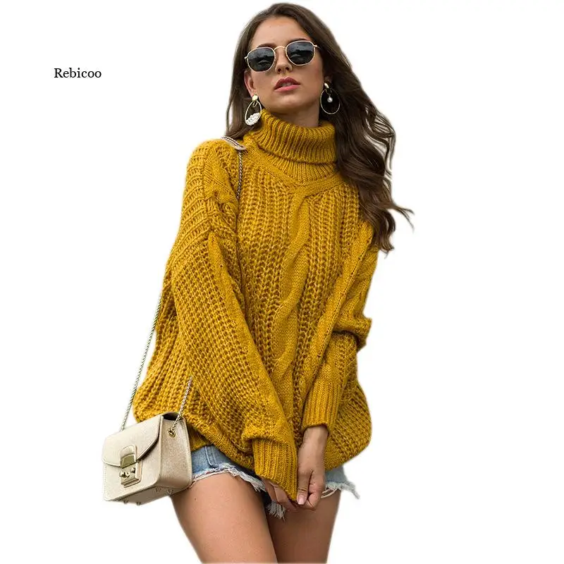 

Ladies Korean Style Knit Turtleneck Sweater Women Loose Twist Autumn Winter Pullover and Sweater New