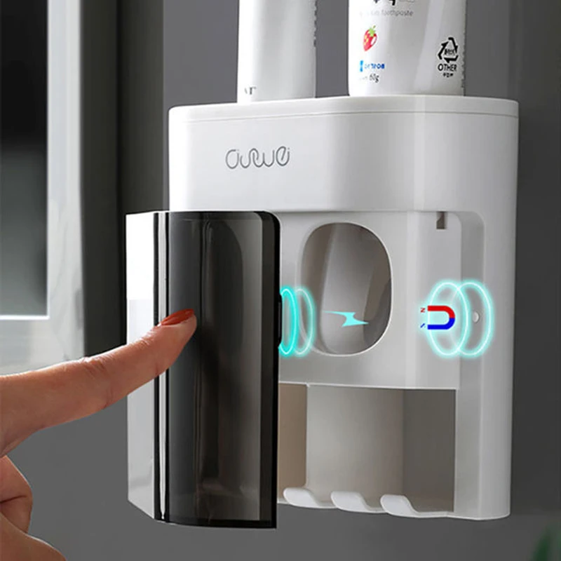 Wall Mounted Automatic Toothpaste Squeezer Dispenser Magnetic Toothbrush Holder Rack Bathroom Accessories | Дом и сад