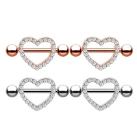 heart nipple bars crystal gem rings nipple body piercing jewelry rose gold sexy surgical steel straight 14g wholesale