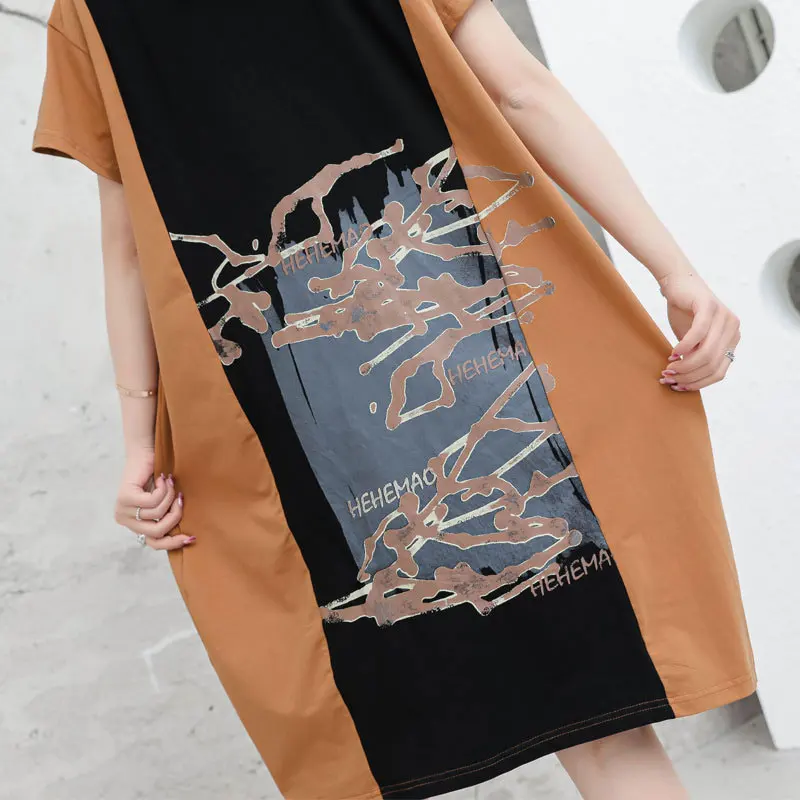 

XITAO Print Pattern Dress Fashion New Women Elegant Goddess Fan Casual Style Loose Drawstring 2021 Spring Autumn Dress ZY5114