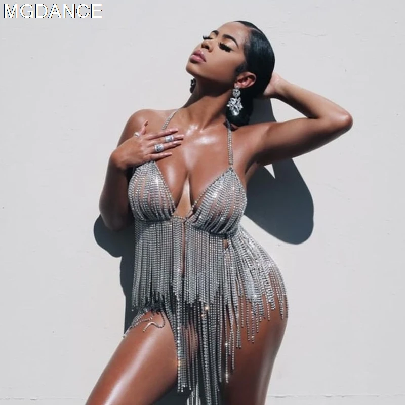 

Sexy Tassel Bralette Crystal Bikini Body Chain Crop Top Skirt Harness Women Crystal Bra Underwear Swimsuit Party Jewelry Suit