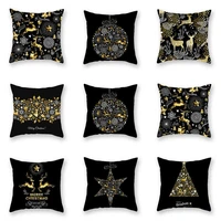 merry christmas glitter black golden pillowcase deer snowman polyester cushion covers xmas gift home room sofa festival decor