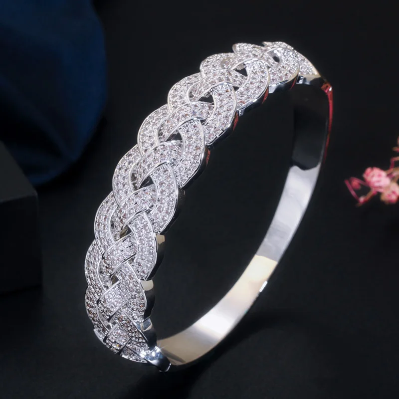 White Gold Pera, кубический цирконий, женские золотые ювелирные изделия, большой массивный широкий браслет, браслет, кольцо, набор для роскошного свадебного костюма, аксессуары Z054 - Окраска металла: White Gold