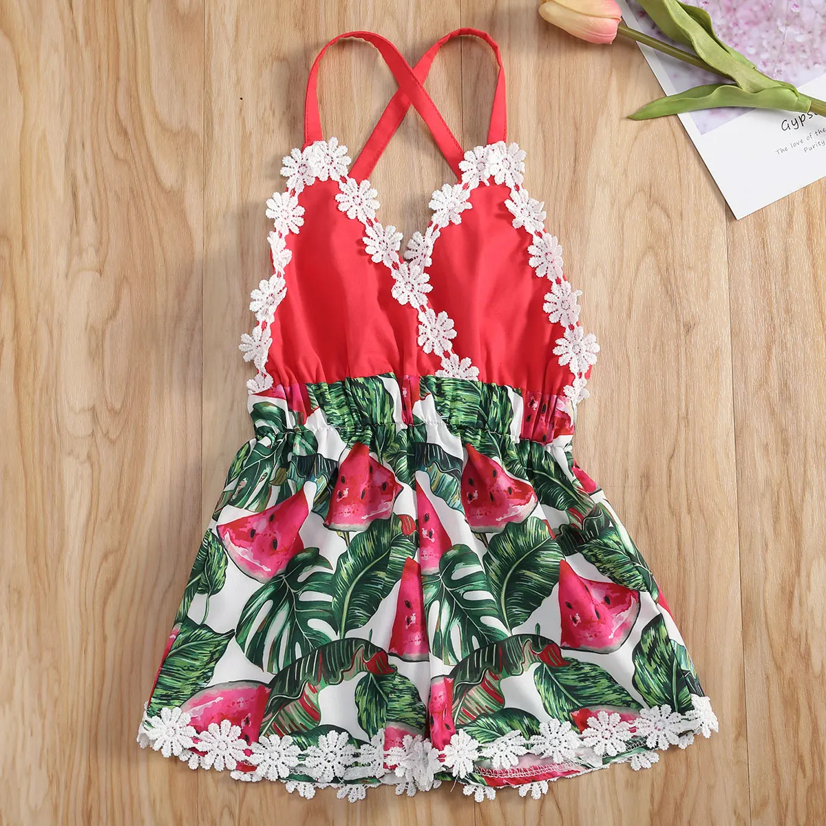 

Детский хлопковый комбинезон без рукавов, с принтом арбуза