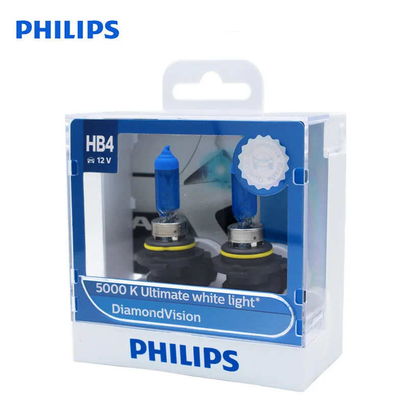 Philips 100% Original 9006 HB4 12V 55W Diamond Vision 5000K Xenon White Car Halogen Headlight Auto Bulb Lamp 9006DVS2, Pair