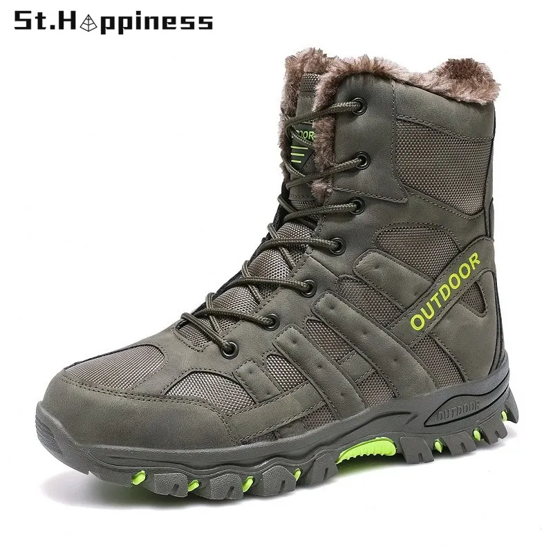 

Brand Winter Men Military Boots High-top Warm Plush Snow Boots Outdoor Non-slip Hiking Boots Combat Desert Men's Boots Sneakers