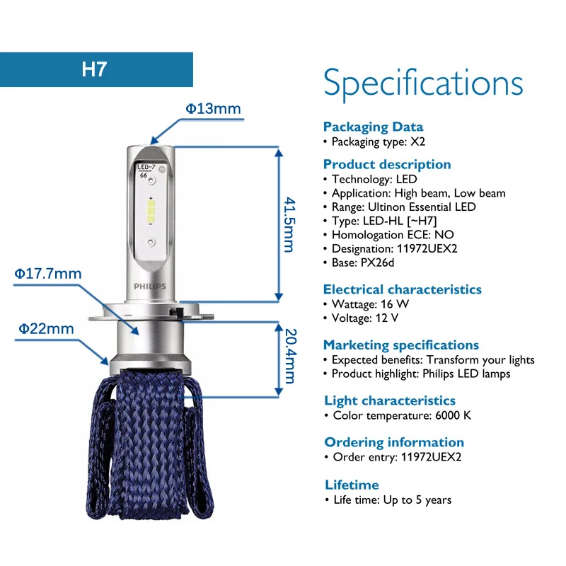 Philips Ultinon Эфирное светодиодный комплект 6000 K 12 V H4 H7 H11 HB3 HB4 H1R2 9005 9006 9012 фар H8 H16