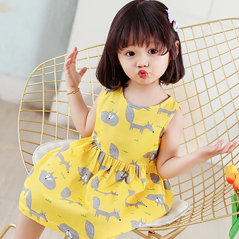 

Baby Girls Dress Children Girl Summer Clothes Kids Dress Princess Cartoon Printed Cotton Loose Sleeveless Dresses Clothes