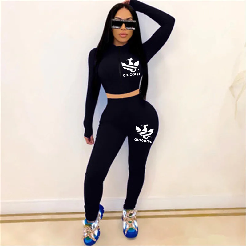 

Женский спортивный костюм из 2 предметов, кардиган на молнии с длинным рукавом и леггинсы с принтом в уличном стиле, осень 2021