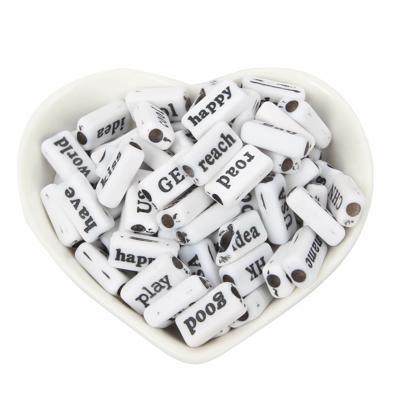 100 шт. акриловые бусины с надписью черные или белые|Бусины| |