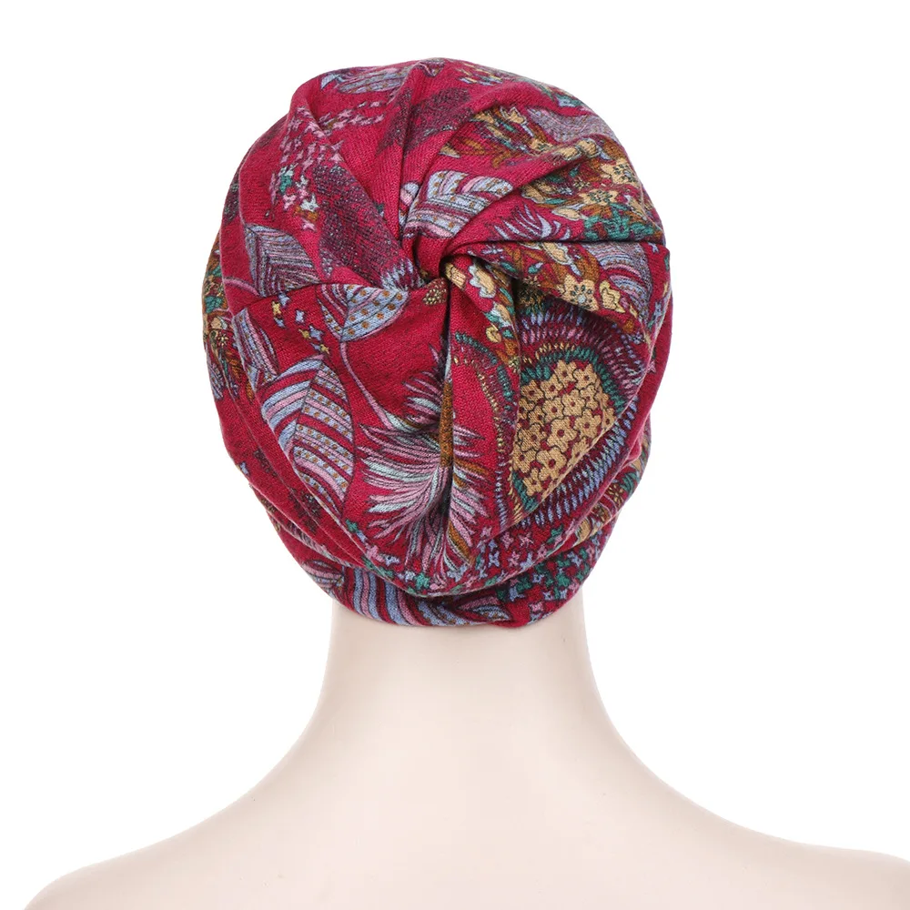 Fashion Women Floral Print Cotton Keep Warm Winter Wide-Brimmed Cap Turban Visor Hat Turbante mujer | Тематическая одежда и