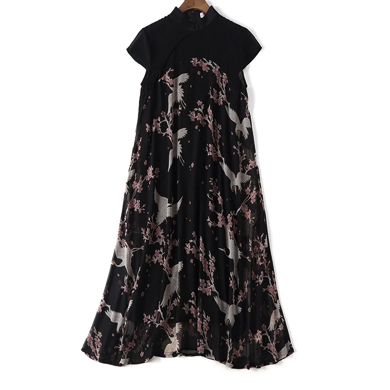 

Party Dress Women Elegant Print Dress Vintage Floral Maxi Dresses Summer Loose Vestido Black Vestidos Verano HBL129081 YY2802